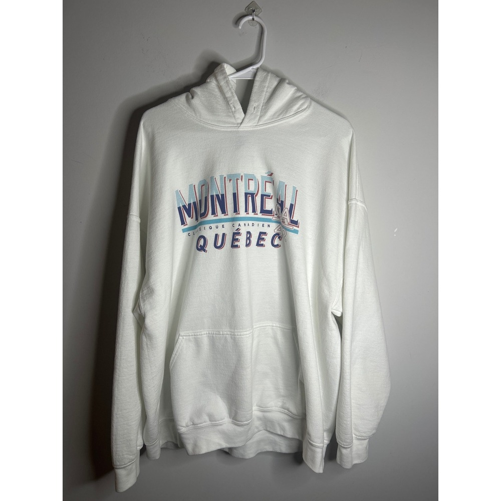 Gildan White Montreal Quebec Hoodie Mens 2XL
